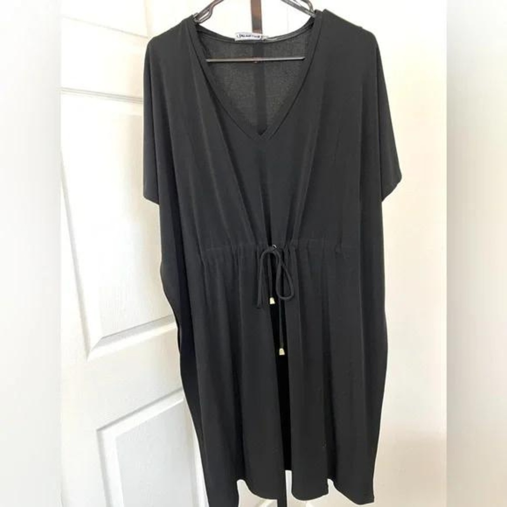 Black V-Neck Tunic with Drawstring